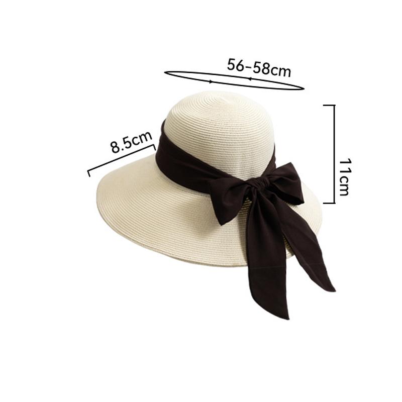 Summer Big Brim Sunscreen Straw Hat Bow Ribbon Vacation Travel Sunshade Fisherman Hat