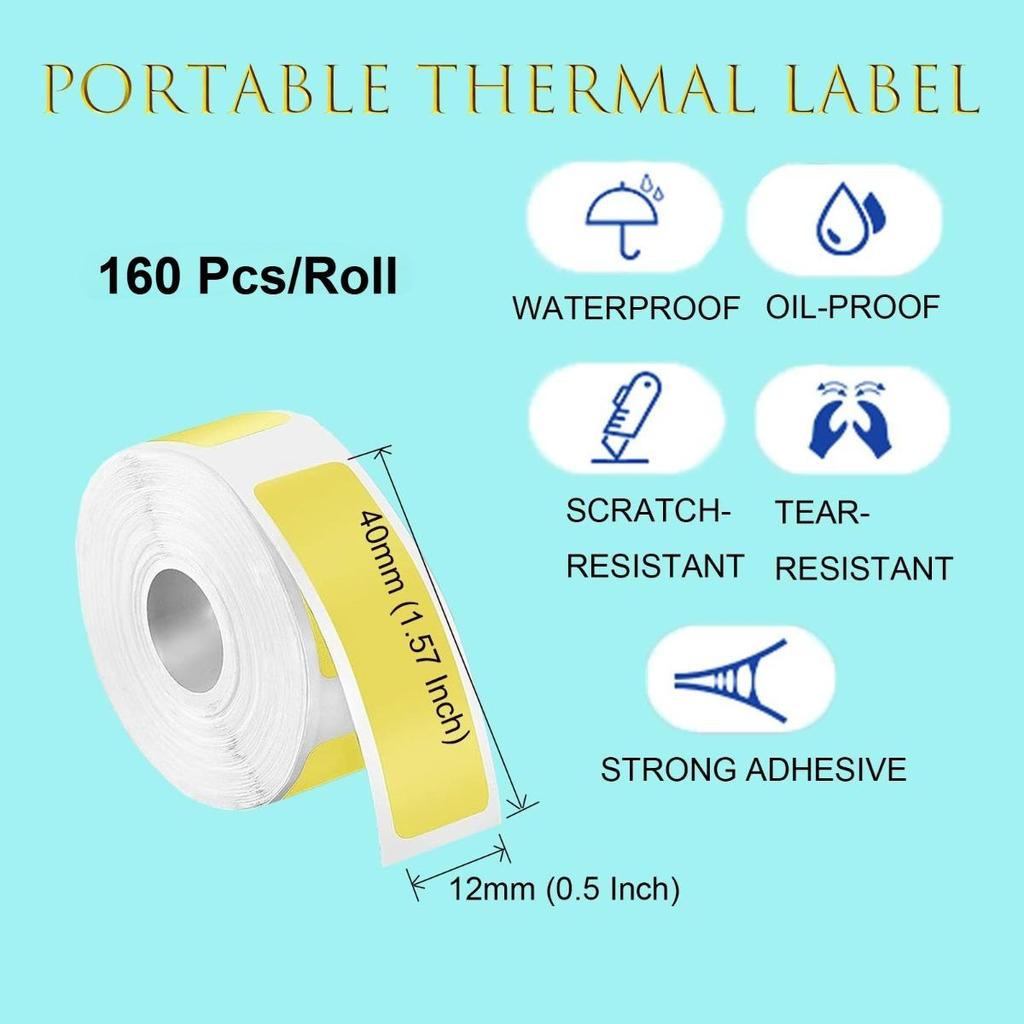 1Roll P15 Paper Thermal Sticker 12x40 Thermal Printer Tape Yellow Label Paper for P11/P12/P15/P50/B100/D30/HP1/HP3