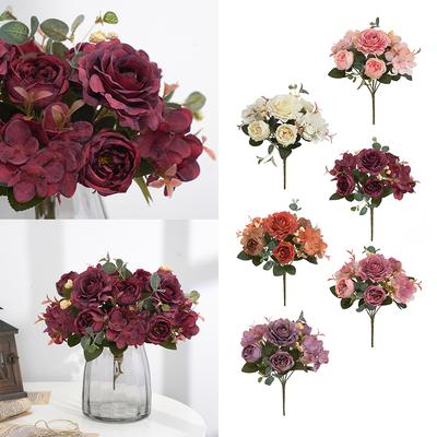 Flores artificiales de peonía de seda, ramo falso, decoración para fiesta de boda