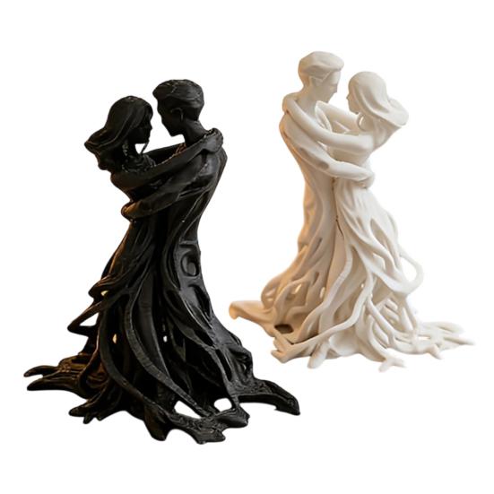 3D-gedruckte Statue eines Paares, Romantische Skulptur einer Paarumarmung mit hohlem Design, Nordische Dekoration für Hochzeitsjubiläum, Schwarz