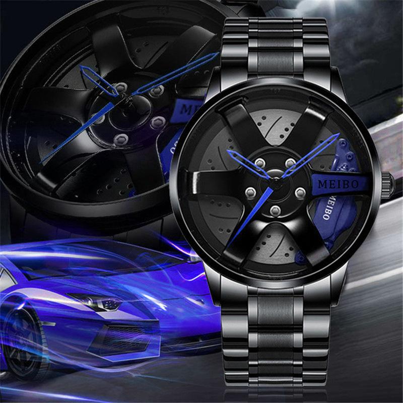 New Fashion Men Leather Watches Men Car Wheel Hub Stainless Steel Quartz Watch For Mens Military Sports Watch Relogio Masculino