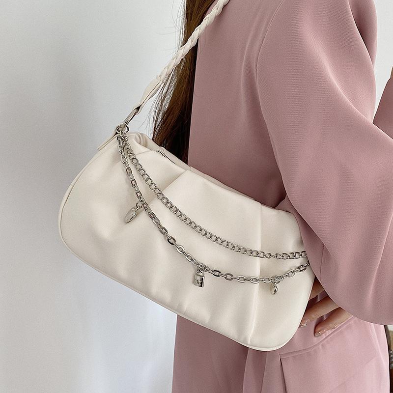 New Women Single Shoulder Bag Solid Color Chain Decor Female Cloud Handbag Fashion Simple All-Matched Underarm Bag