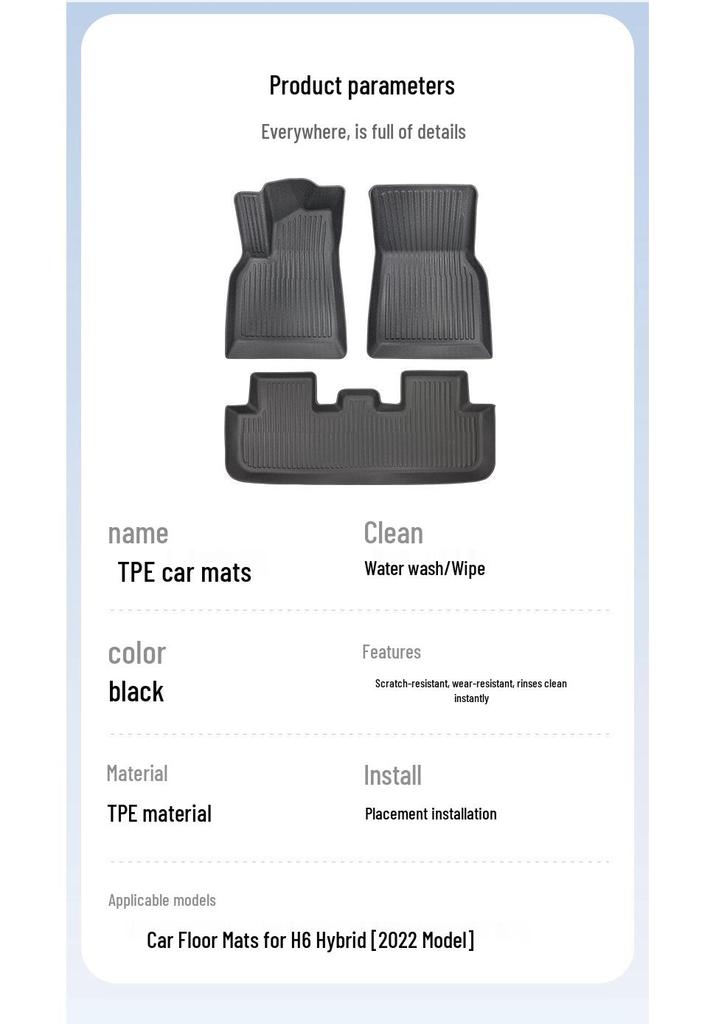 Custom TPE Floor Mats for Great Wall H6 Hybrid 2022 - Various Styles & Specs