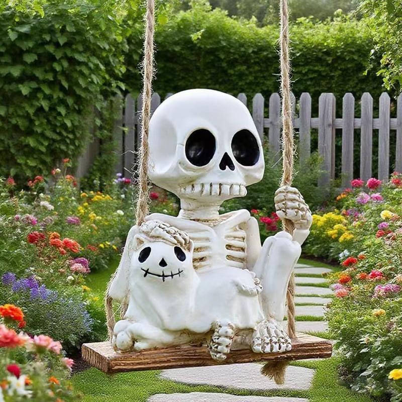 Wisiorki Huśtawka Czaszka i Kot, Dekoracje Drzew w Ogrodzie i na Dziedzińcu, Domowe Ozdoby Duchów na Halloween