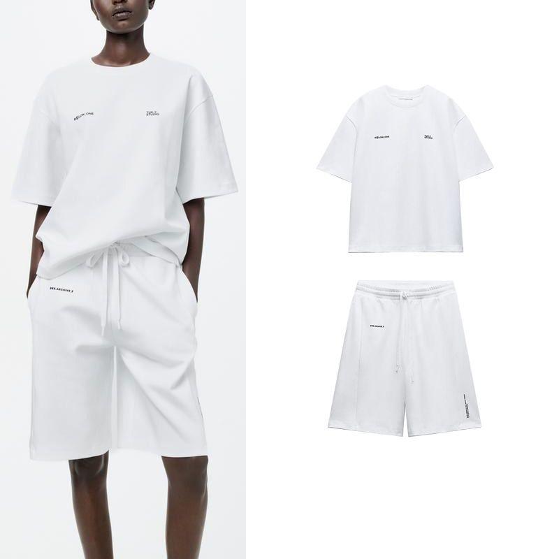 Spring New Minimalist Double-Sided Cloth Printing T-shirt 0264063 High Waist Lace Up Casual Shorts 0264064