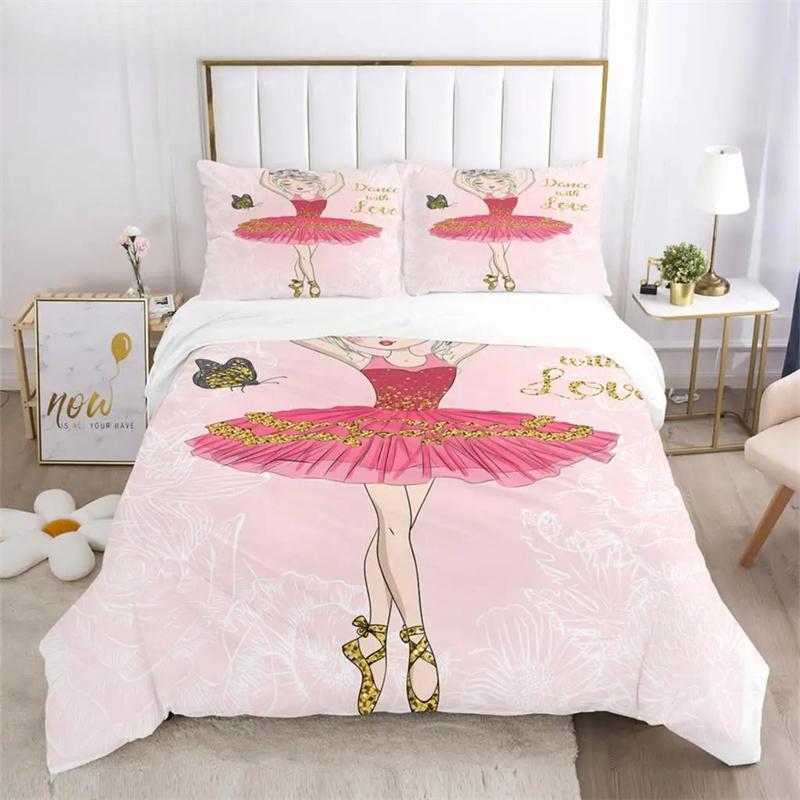 Cartoon Ballet Girl 3D Printed Bedding Set Duvet Covers Pillowcases Comforter Bedding Set Bedclothes Duvet Cover