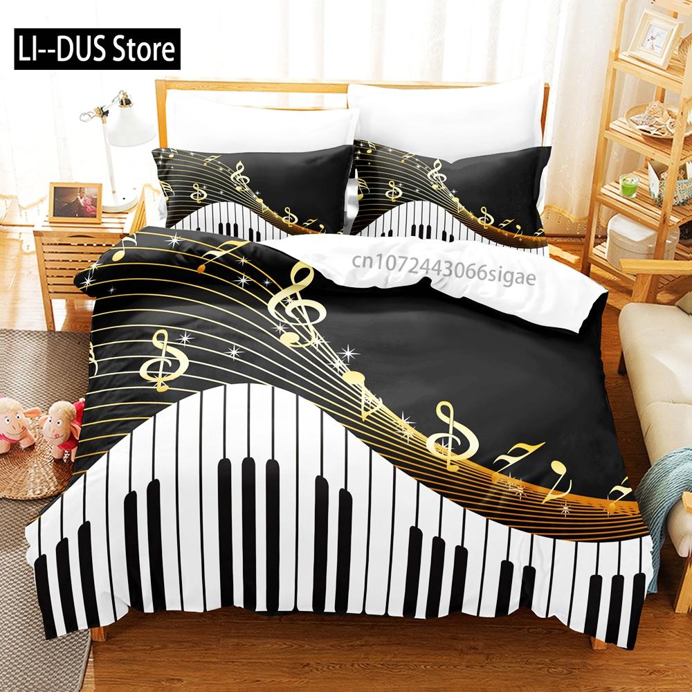 Music Notes Bedding Set Single Twin Full Queen King Size Piano Violin Bed Set Aldult Kid Bedroom Duvetcover Sets 3D Anime 032