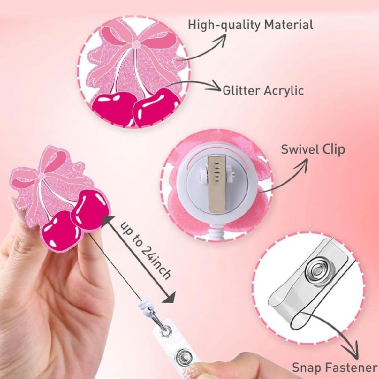 2 Pcs Acrylic Carabiner Holder Bows Badge Reels ID Badge Holder Retractable Keyring Name Card Holder for Office School