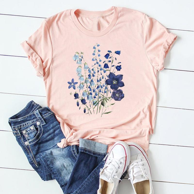 Watercolor Short Sleeve Tee Top Fashion Tshirt Flower Spring Season Clothing Casual Women Print Summer Lady Female Graphic T-shirt