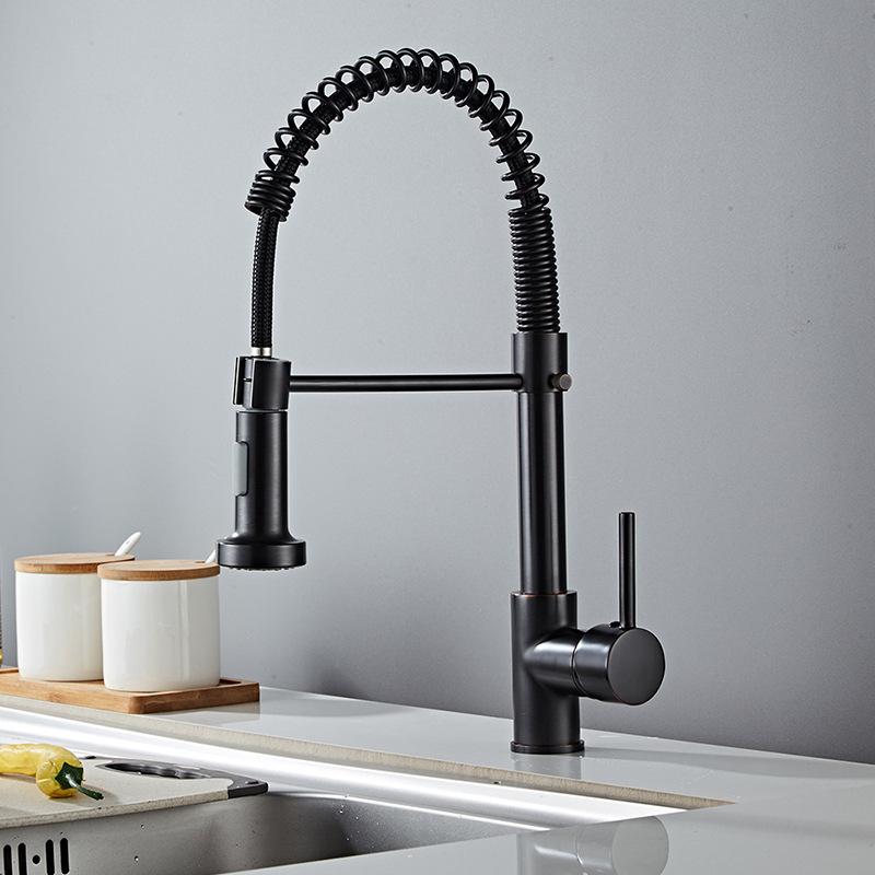 Küchenspüle, Kupfer-Pull-Küchenarmatur, Doppelauslass, wassergekühlt, heißes Waschbecken, Waschbecken, Feder-Wasserhahn