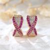 White Zircon Charm Rose Red Crystal Crossed Hoop Earrings For Women Vintage Gold Color Ear Buckle Wedding Jewelry Versatile Gift