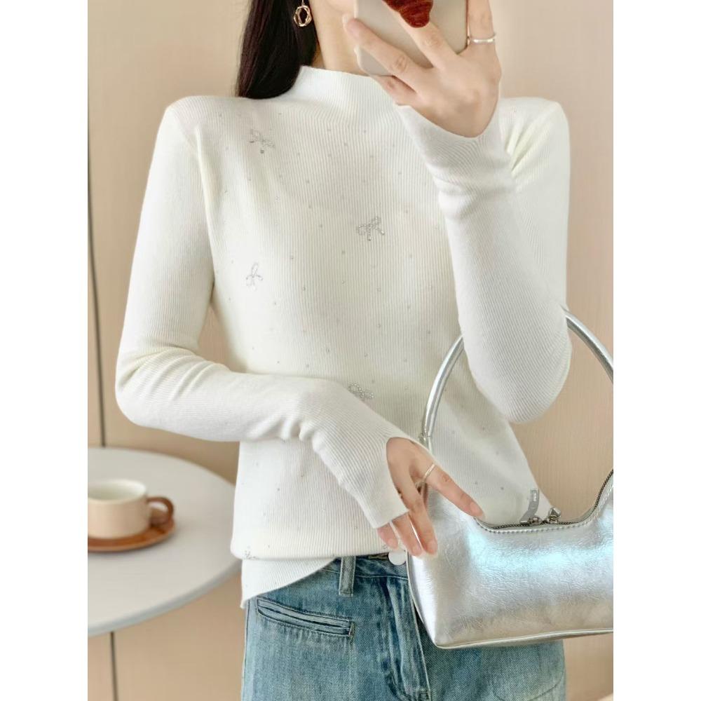 Autumn and Winter Pullover Sweater for Women Autumn and Winter Inner Layer Knitted Base Sweater Top S белый