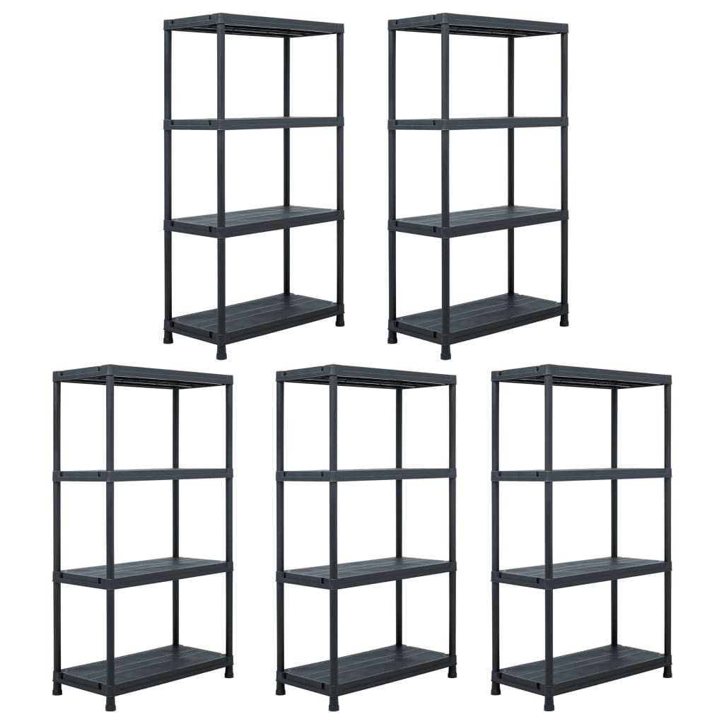 Vidaxl Warehouse Shelving, 5 Pcs, Black, 60X30X138 Cm, Plastic