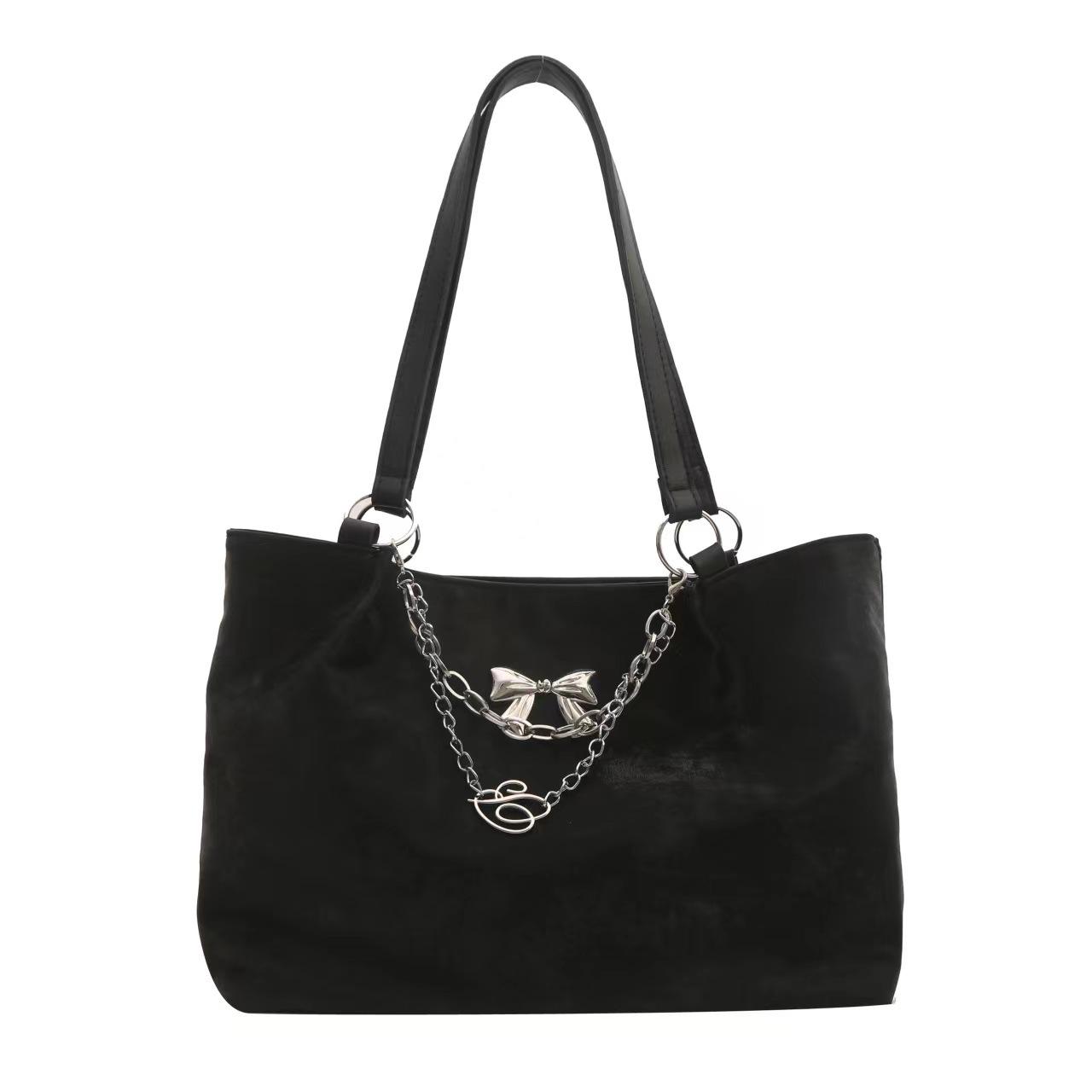 

Большая вместимость Class Commute Fashion Bow Плечевая Сумка Женская Простая Сумка-тоут с Цепочкой чёрный