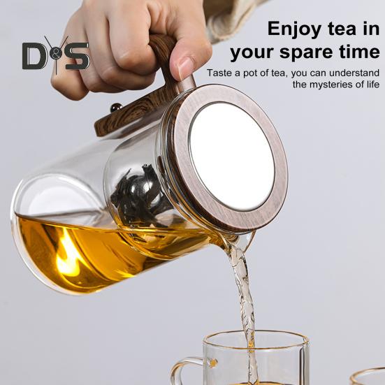 Szklany czajniczek z oddzieleniem wody, drewnianym uchwytem, szklany czajniczek z zaparzaczem, dzióbek zapobiegający kapaniu, Dzbanek do parzenia herbaty