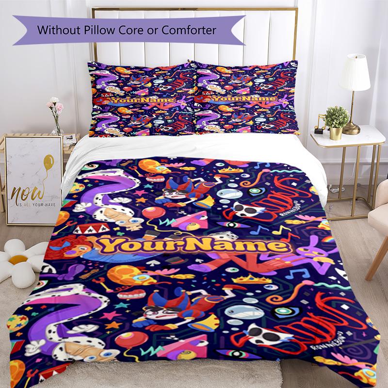 Digital Circus Customize Your Name Bedding Set Breathable Duvet Cover with Pillowcases Home Decoration Birthday Gift