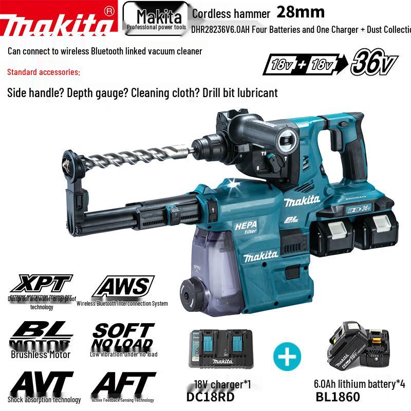 

Makita DHR282 36В Бездротовий Безщітковий Перфоратор Штепсель CN (адаптер в комплекті)