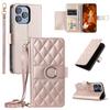 For iPhone 13 Pro Max Crossbody Leather Case Ring Buckle Wallet Stand Rhombus Mobile Cover