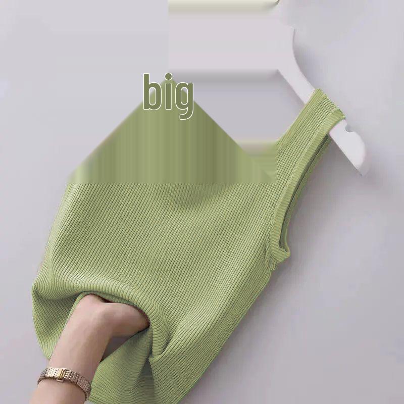 Ribbed Ice Silk Plus Size Tank Top for Women - Sleeveless, Slim Fit, Ideal for Layering or Wearing Alone in Spring/Summer. No Chest Pads.