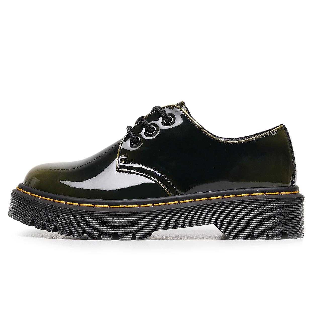 

8053 thick-soled 5-hole punk small leather shoes women s low-top, genuine leather British round head casual student muffin bottom short boots women 46