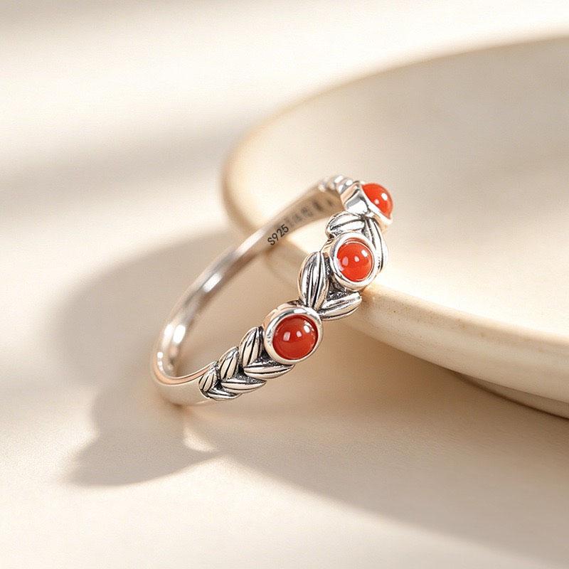 

BF CLUB 925 Sterling Rings for Women Simple Geometric Handmade Irregular RetroRed Wheat Shape Ring Allergy For Birthday Gift resizable