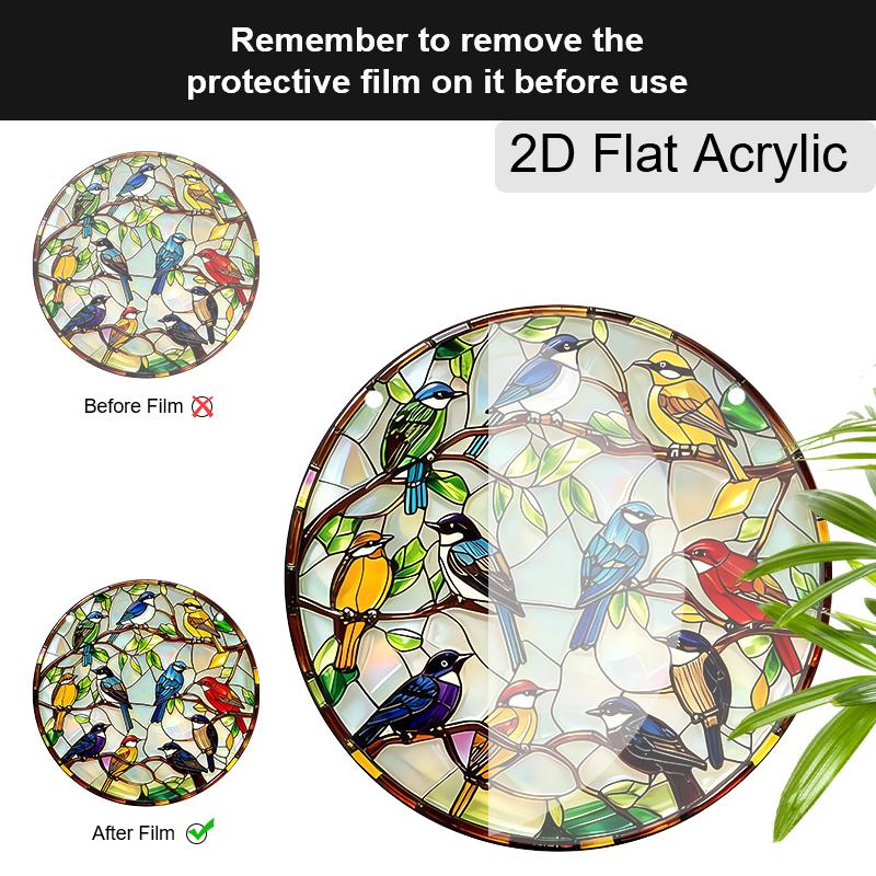 Acrylic Colorful Songbirds on Branches Suncatcher, Stained Glass Style Window Hanging Ornament for Bird and Nature Lovers