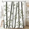 Bamboo Pattern Shower Curtain Waterproof Bathroom Decor Green Leaves Black Rods White Fabric Print Home Accessories Decoration