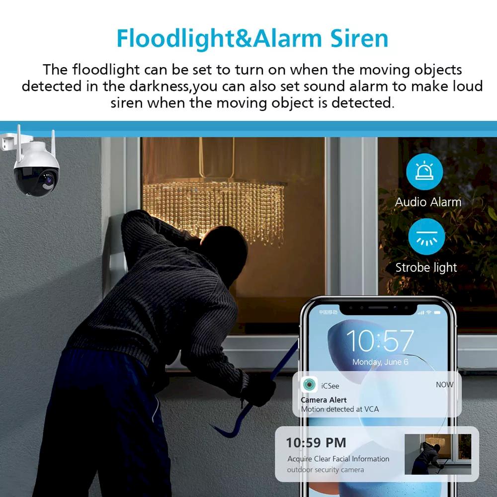 4MP WiFi PTZ IP Kamera ICsee Dış Mekan Güvenlik Kamerası Video Gözetim CCTV Kameralar Onvif AI İnsan Algılama Renkli Gece Görüşü