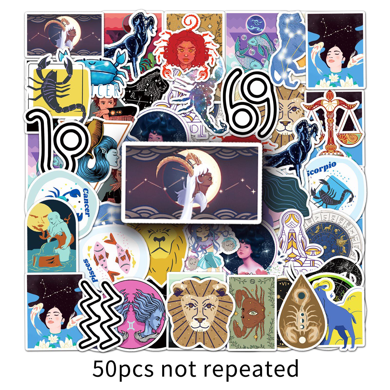 50 Sheets Cool Trendy Painted Sticker Pack - Twelve Constellations for Laptops & Motorcycles