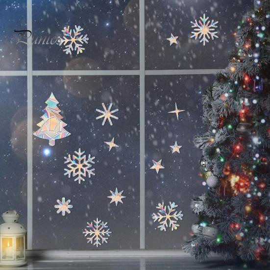 Christmas Window Sticker Protects Birds Prevent Collisions Colorful Reflective Static Adhesion Elk Snowflake Pattern Rainbow Prism Home Decor Decals