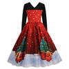 Vintage 1950s Christmas Dress for Women Retro Santa Print Long Sleeve Party Dresses for Women 2024