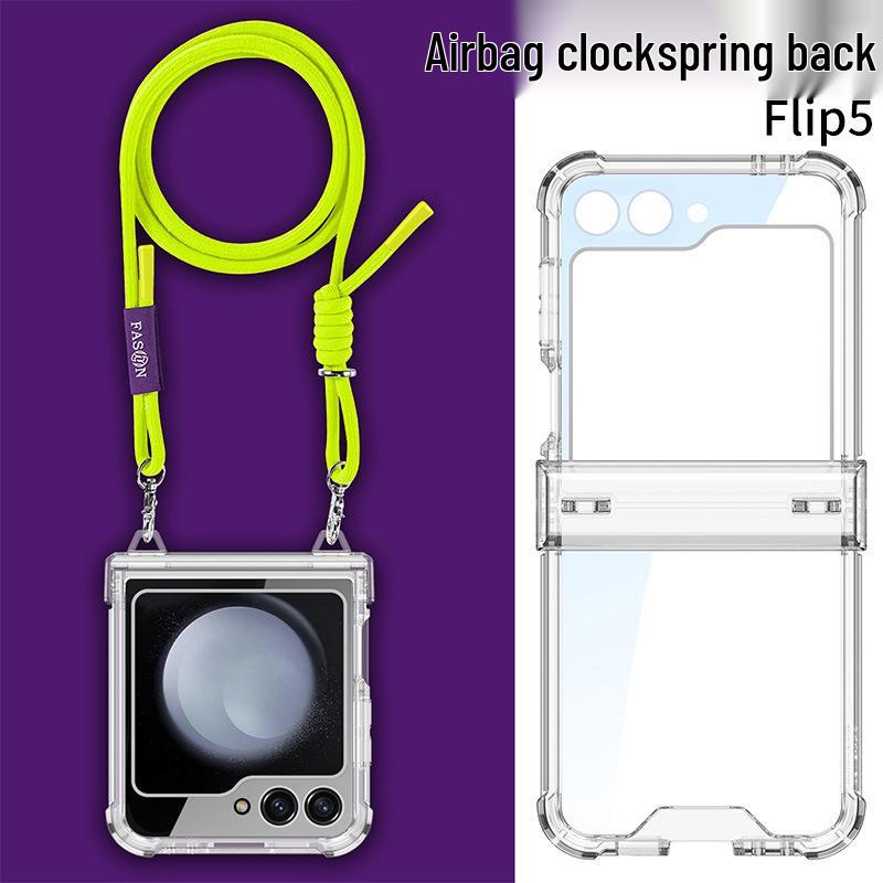 Samsung Z Flip5 Airbag Hinge Case – Transparent Acrylic, Full Coverage, Slim with Lanyard