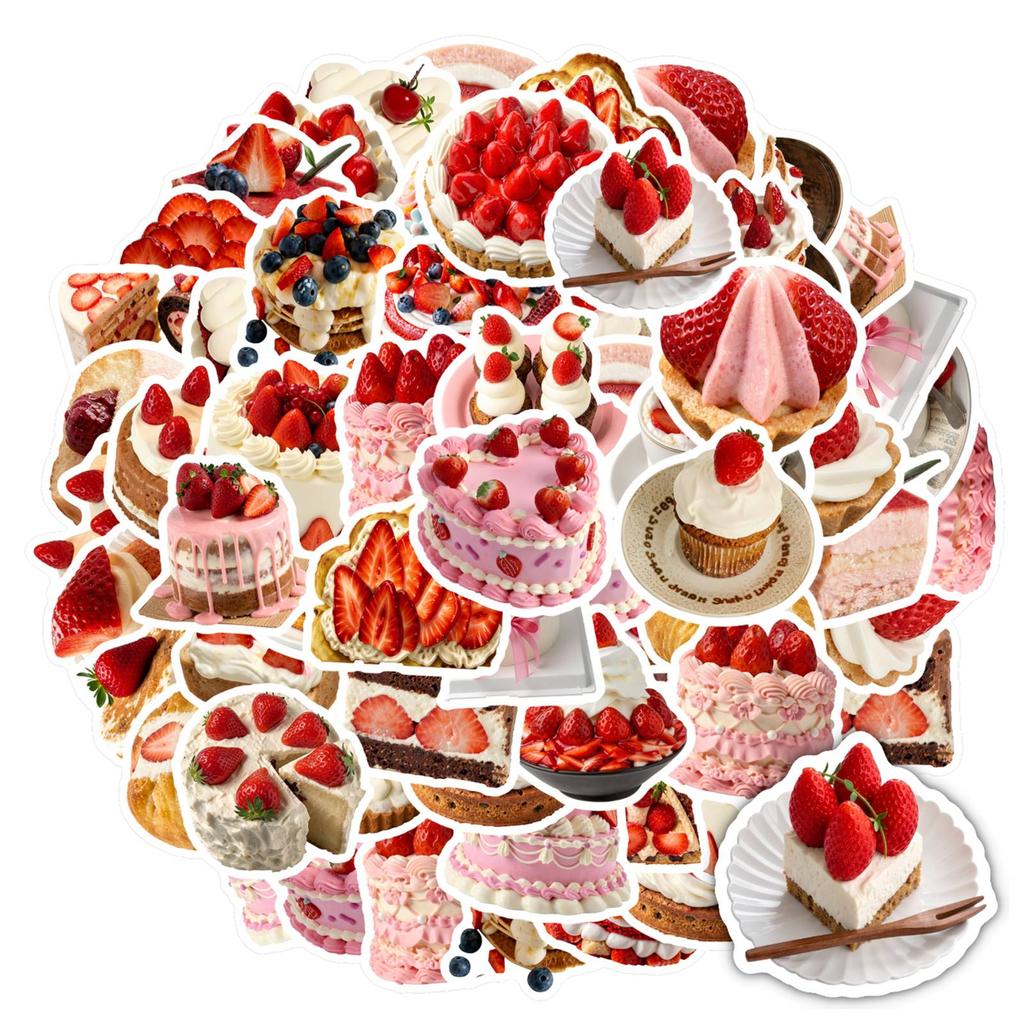 35pcs-50pcs Colorful Desserts Stickers Playful Strawberry Teacher Reward Stickers Funny Stickers For DIY Phone Laptop Scrapbook