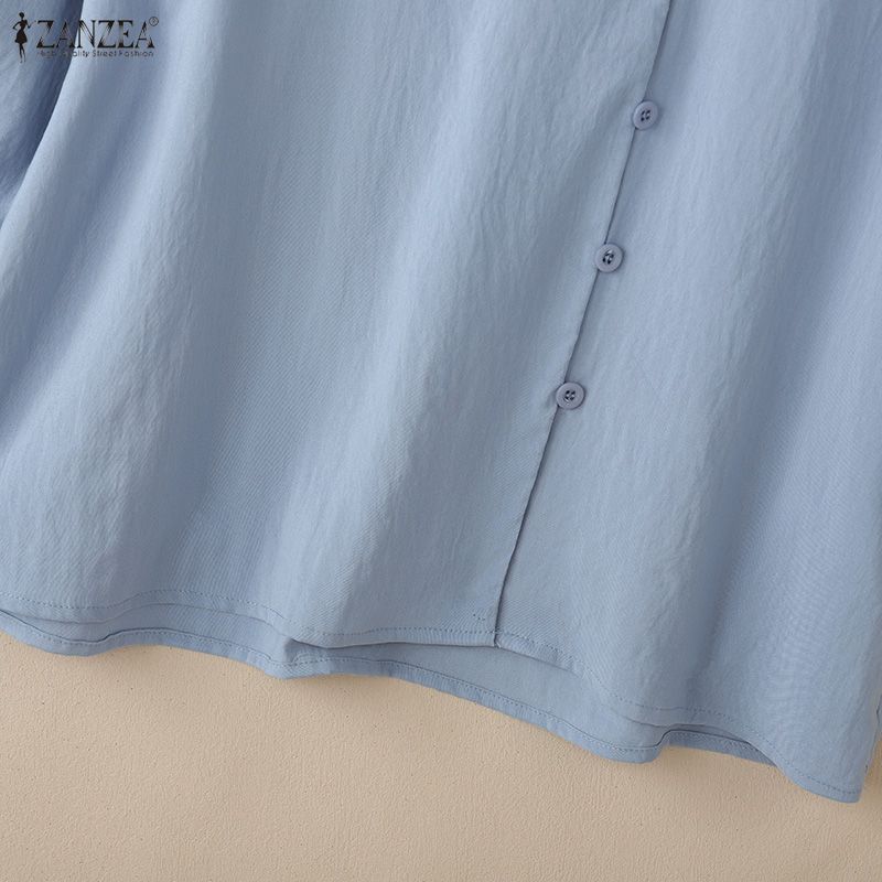 ZANZEA Women Casual V-neck Solid Color Loose 3/4 Sleeve Blouse
