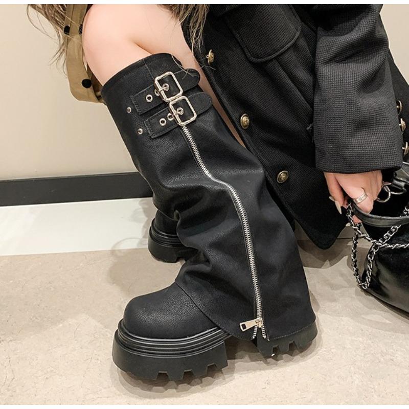 Fashion Designer Thick Soled Boots Western Knight Boots Long Tube Boots for Women in Autumn and Winter, Knee Length Slim High Tube Boot