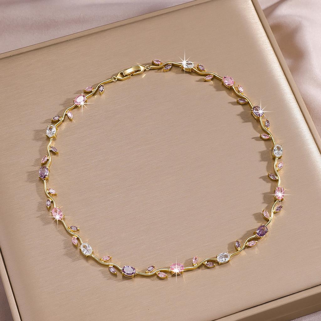 Luxury Gold-Plated Copper Zircon Leaf Bracelet, High Quality Jewelry
