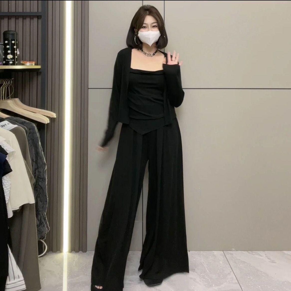 

Women s Casual Suit - New Spring/Autumn Three-Piece: Irregular Cardigan, High-Waisted Floor-Length Pants, Slim-Fit. L (recommended 90-105 kg)