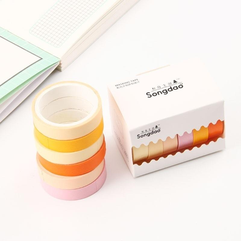 6 Rolls/lot Rainbow Masking Tape Washi Tape Solid Color Masking Washi Sticky PaperTape Adhesive Decoration