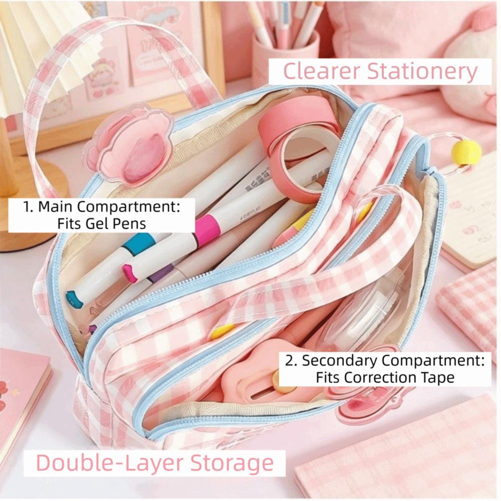 Large Capacity Pencil Case Plaid Stationery Bag Sweet Style Pen Bag  Students