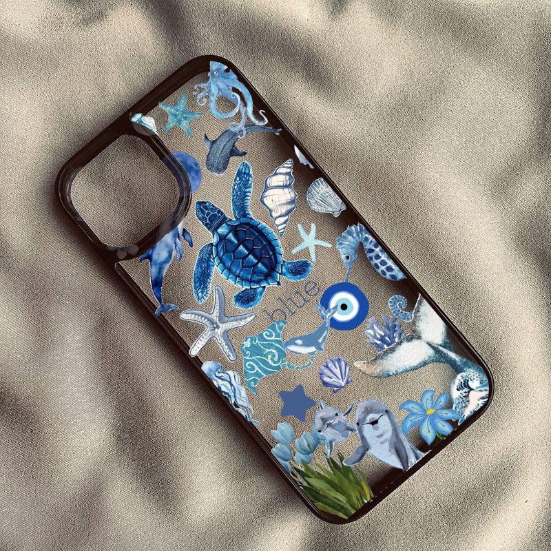Summer Cool Turtle Pattern Phone Case for IPhone 16 15 14 13 12 11 Pro Max X Xs XR XSMax 8 7 Plus Sea Blue Turtle Design Covers