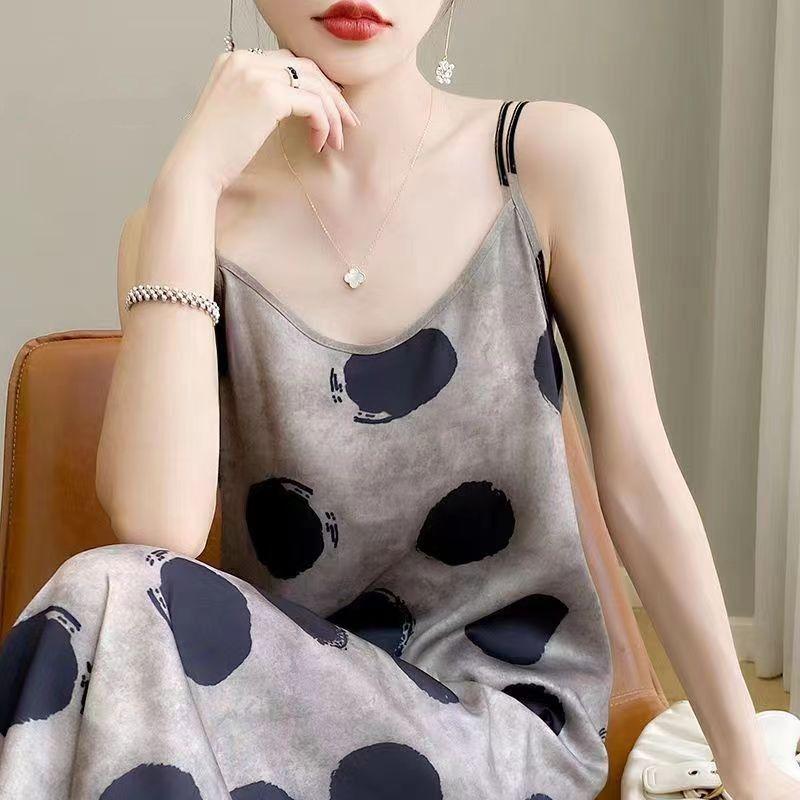 Summer Women Floral Dress Sleeveless V Neck Chiffon Slip Dress Slim Fit Casual Outwear Fashion