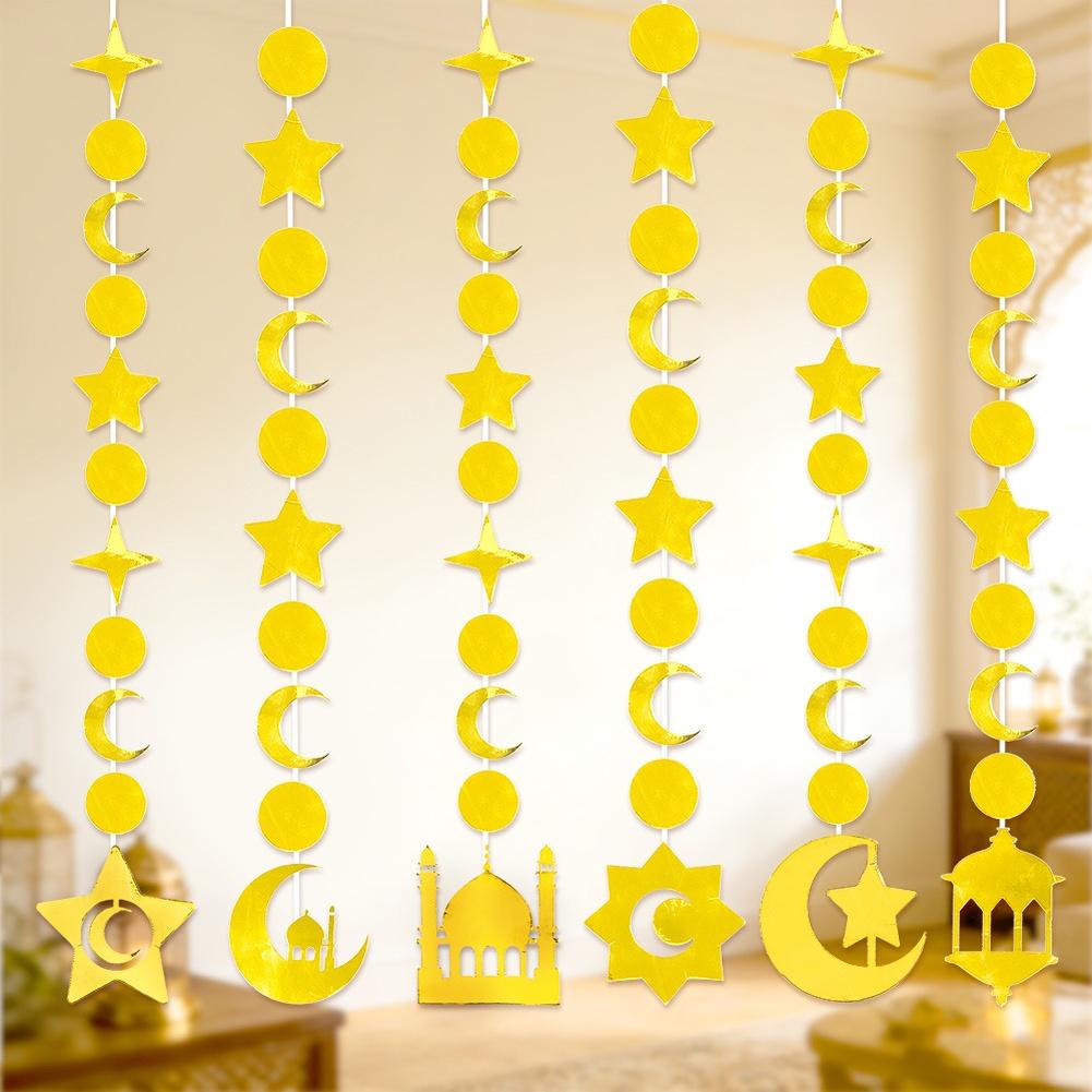 Arabian Themed Castle Lantern Hanging Decor EVA Gold Moon Star Motifs for Middle East Festival Party Displays with 3 meter rope