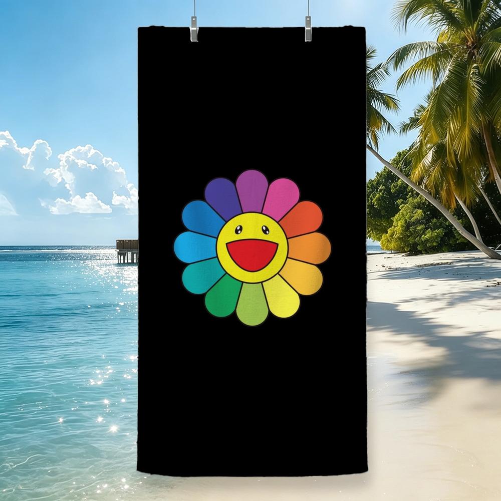 Artist Takashi Murakami Smiley Flower Towel Microfiber beach towel, quick-dry, sand-free, ultra-fine fiber, super soft.