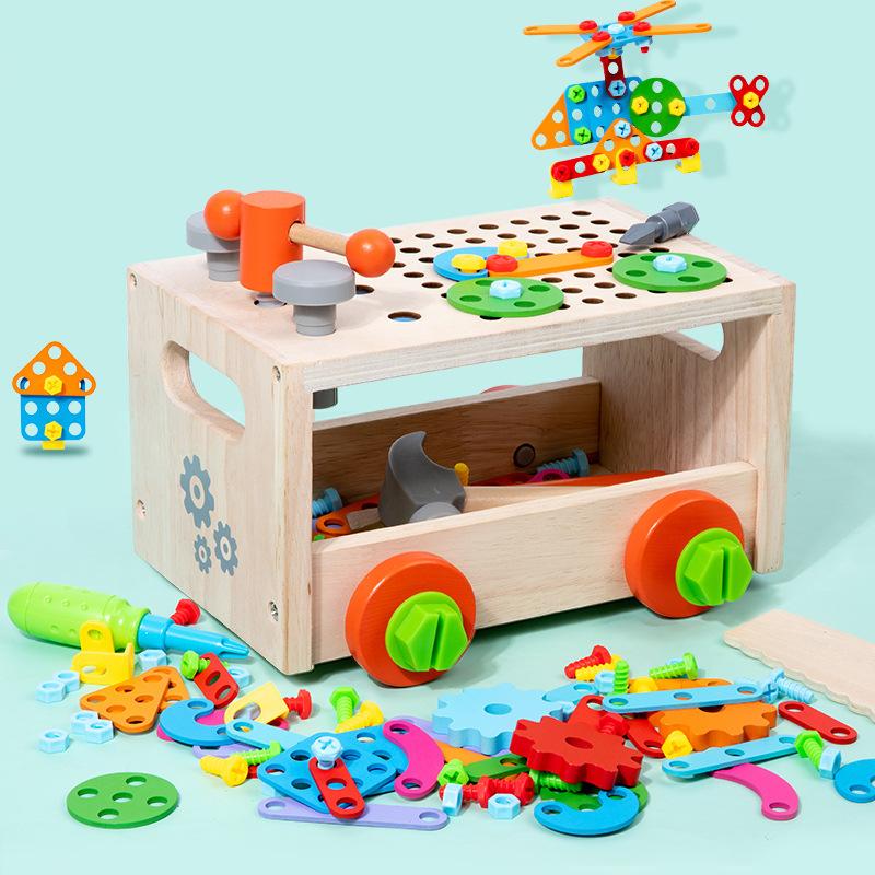 Children's Wooden Dismantling and Assembly Tool Combination Set Tool Cart Multifunctional with Electric Screwdriver Tool Cart Toy