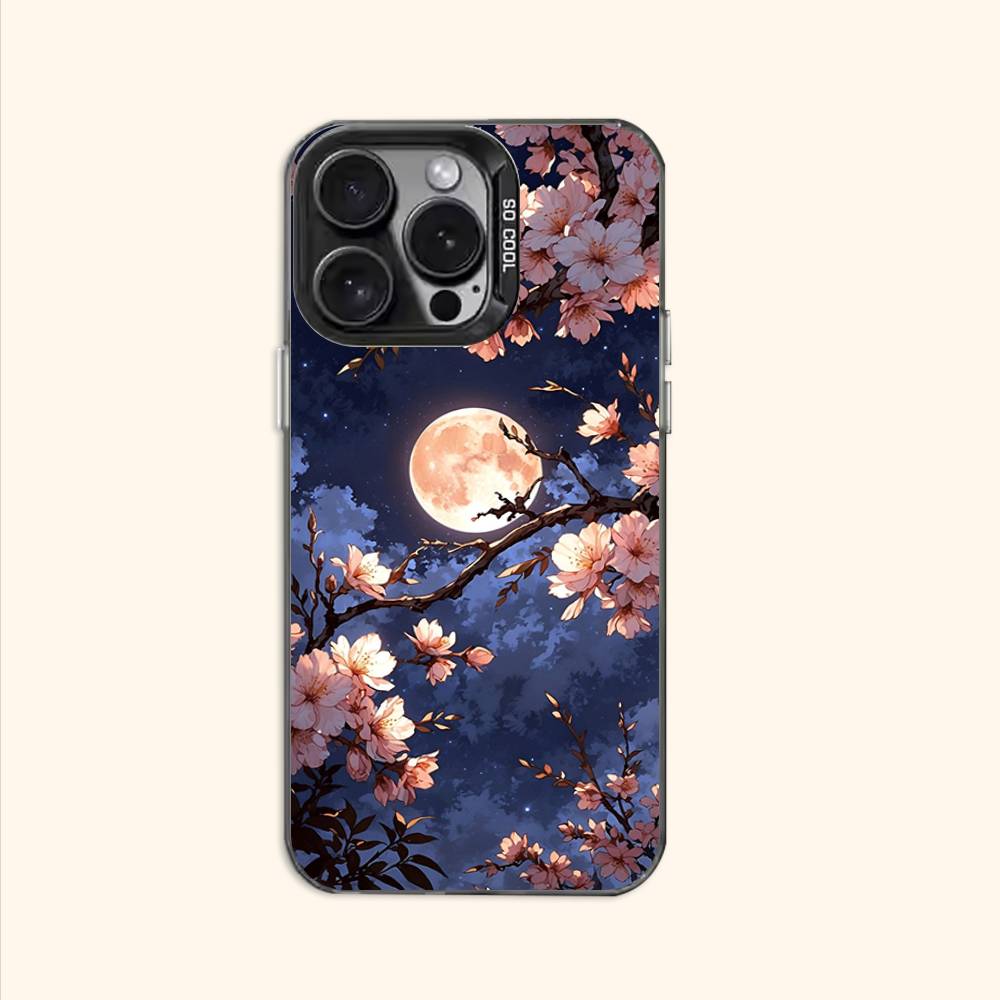 Moon and Flowers Case for iPhone 11 12 13 14 15 16 17 Pro Max XS X XR Cover