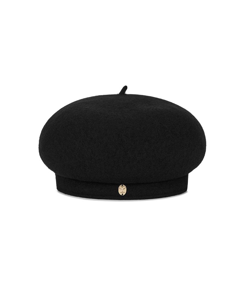 Bajal Va Curved Oval Metallic Wool Beret Black