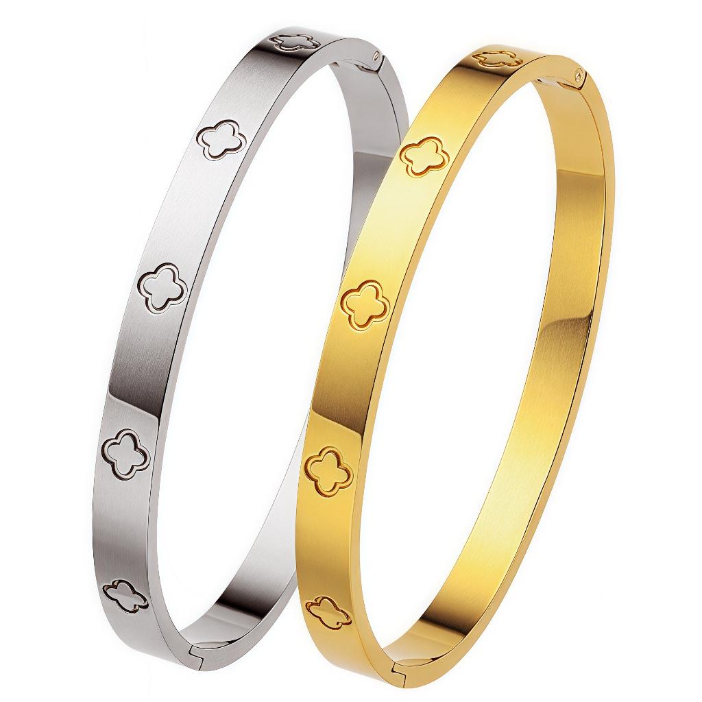 Women's Titanium Steel Four-Leaf Clover Bracelet - Elegant, Non-Fading, Fashionable Stainless Steel Jewelry