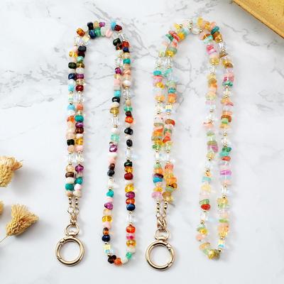 Acrylic Crushed Stone Beaded Keychain Lanyard Necklace for Phone and ID Badge