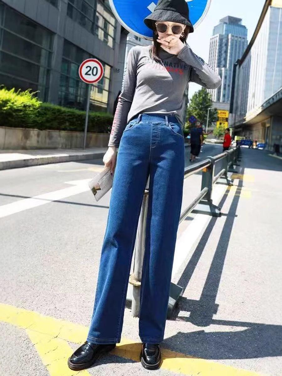 

2025 Spring Women s High-Waisted Wide-Leg Floor-Length Jeans: Flattering, Loose Fit XXL темно-синий