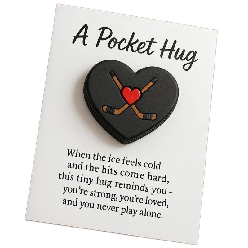 Hockey Inspired Heart Shape Pocket Hug Tokens with Greeting Card For Encouragement And Sports Fan Decors Keepsakes